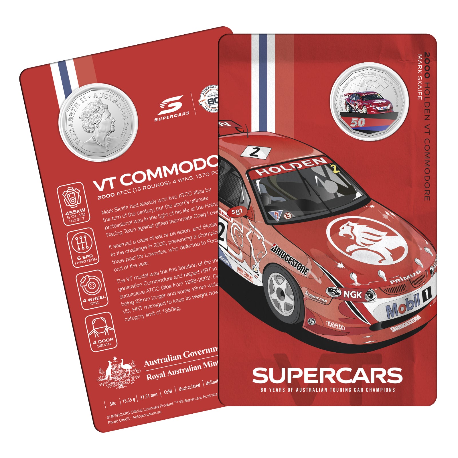 2020 50c CuNi Uncirculated Carded Coin - 60 Years of Supercar Champions Single Coins - Holden VT Commodore